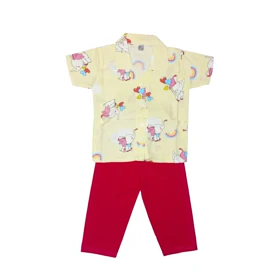 ست شومیز آستین کوتاه و شلوار دخترانه مدل هاوایی طرح فیل رنگین کمان کد 297