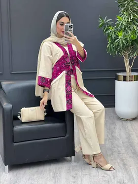 ست مانتو و شلوار لینن ترکیبی سنتی