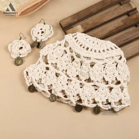 کلاه و گوشواره زنانه بافت Crochet Hat & Earrings HA198 (کرم)