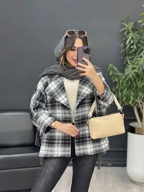 پالتو چهارخونه تک دکمه بغل چاک