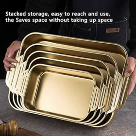 تابه سرو دسته دار استیل مستطیل طلایی