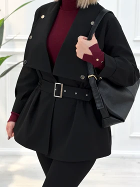 بارانی آستردار زنانه کمرکش - مشکی