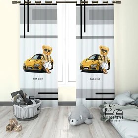 پرده کودک طرح خرس و ماشین W5049