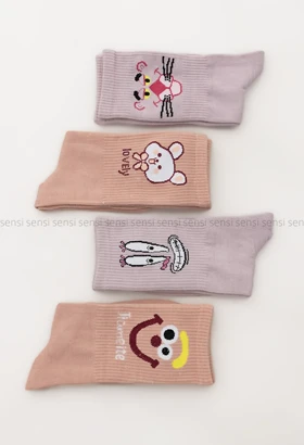 جوراب پلنگ صورتی نیم ساق پنبه کد1004920