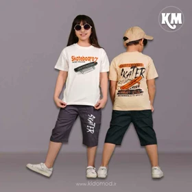 تیشرت شلوارک کتان طرح اسکیت برد