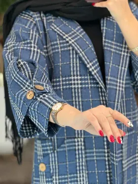 پالتو چهارخونه آستین دکمه چوبی