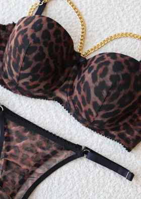 ست شورت و سوتین اسفنجی هارنس دار پلنگی