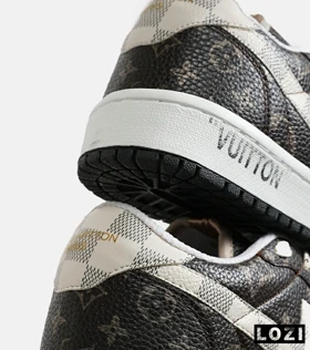 کفش کتانی مردانه و زنانه قهوه ای کرم NIKE jordan 1 x LOUIS VUITTON