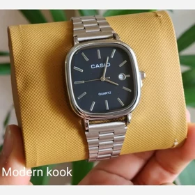 ساعت مچی مردانه کاسیو casio اصل ، صفحه مشکی بند استیل نقره ای شیک