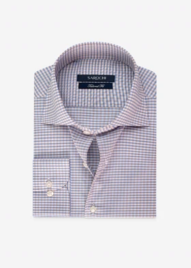 پیراهن کلاسیک نخ پنبه چهارخانه سفید کرم سرمه ای