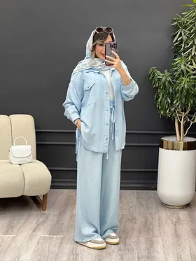 ست مانتو و شلوار دو جیب پایین بند