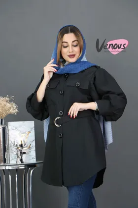 مانتو کمردار آستین پفی