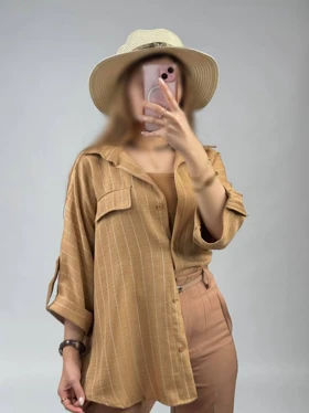 شومیز مانتویی پاگون دار راه راه کد 50221