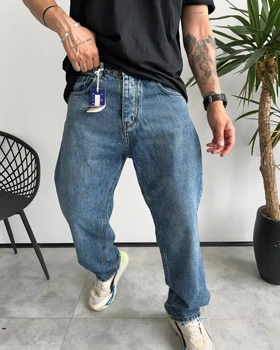 شلوار جین بگ ساده TOMMY ابی وسط