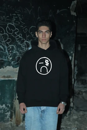 هودی مشکی اسپرت طرح چهره - فواصل