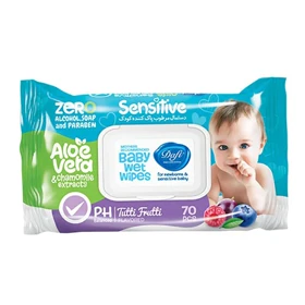 دستمال مرطوب درب‌دار دافی مدل SENSETIVE مناسب پوست حساس بسته 70 عددی