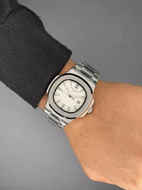 ساعت مچی پتک فیلیپ ناتیلوس سیلور صفحه سفید Patek Philippe Nautilus