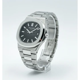 ساعت مردانه طرح پتک فیلپ نقره ای صفحه مشکی