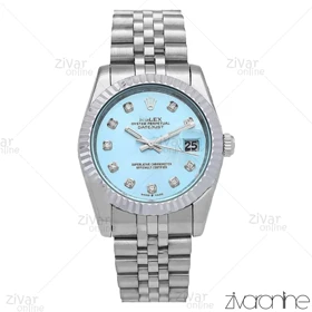 ساعت رولکس دیت جاست مردانه صفحه آبی ایندکس نگین‌دار 106630