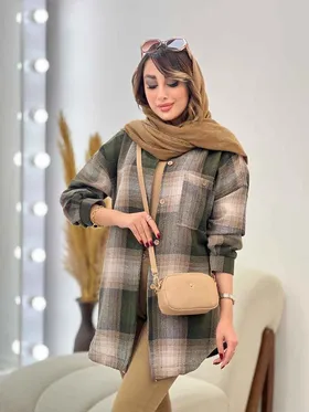 مانتو چهارخونه جیب دکمه آنیل