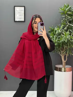 شال نخی راه راه پایین منگوله‌دار