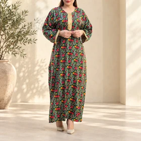 پیراهن ساحلی گلریز نوار طلایی 5026 (سبزابی)