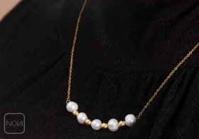 گردنبند استیل مروارید و مهره خطی