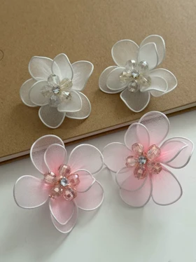 گوشواره گل فنری پارچه ای