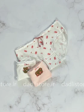 شورت اسلیپ نخ پنبه عروسکی سفید پنککی طرح خرسی