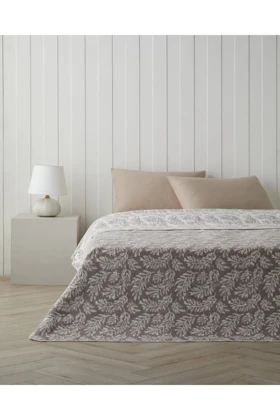 پتو دو نفره English Home مدل Foliage پنبه اکریلیک - خاکستری