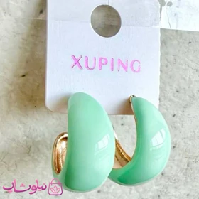 گوشواره حلقه‌ای ژوپینگ طلایی رنگ مدل سبز پاستیلی کد 4991