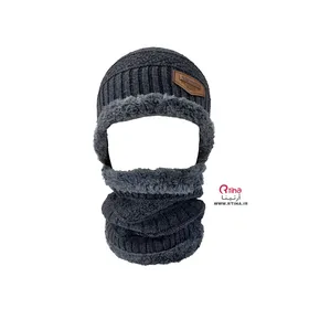 کلاه و شال گردن کودک اسپرت (دختر و پسر) خاکستری تیره