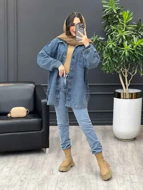 مانتو جین دو جیب پایین هلال