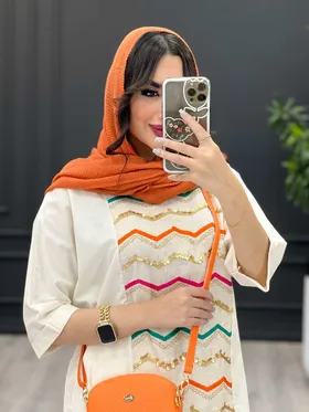 ست مانتو شلوار لینن نچرال جلو پولکی