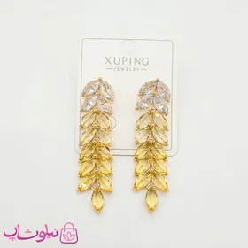 گوشواره آویز دخترانه ژوپینگ مجلسی زرد و سفید