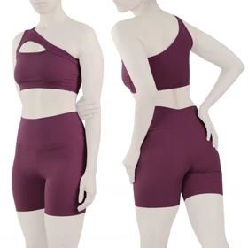 ست نیم‌تنه و کشاله بند ورزشی زنانه لولولمون مدل 7102 بادمجانی