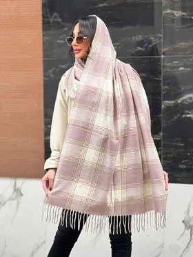 شال موهر چهارخونه لمه دار