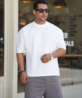 تیشرت لش بیسیک سفید مردانه پارچه ماکان پنبه گرم بالا