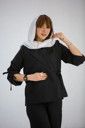 کت زنانه استریپ بغل بندی (مشکی)