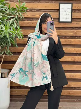 شال حریر نخ طرح گل منگوله‌دار
