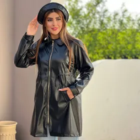 بارانی چرم مشکی زنانه مدل Beti
