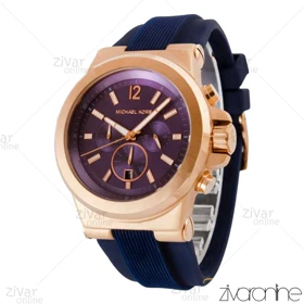 ساعت مایکل کورس مردانه قاب رزگلد بند رابر سرمه ای 104327
