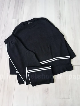 ست بافت یقه گرد و شلوار بگ طرح پایین دوخط