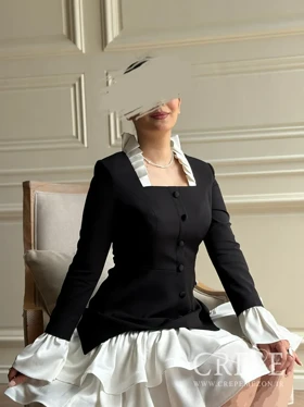 پیراهن یقه پلیسه دو رنگ