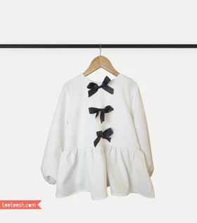 تونیک سفید ژاکارد با پاپیون مشکی