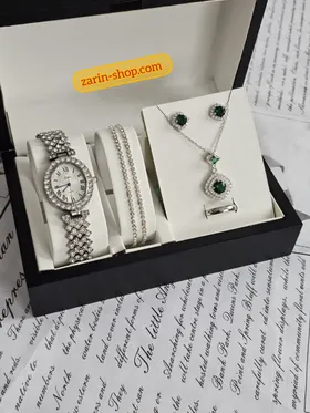 ست زنانه ساعت نگینی و نیمست استیل