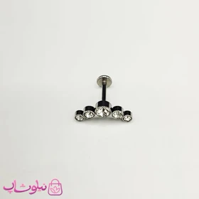 پیرسینگ گوش استیل پرنگین مدل نقره ای سفید کد 100