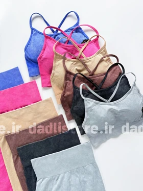 ست نیم‌تنه کاپ‌دار پشت‌باز بند ضربدری و لگ پشت چروک سیملس