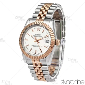 ساعت رولکس دیت جاست مردانه رزگلد نقره ای صفحه سیلور ایندکس خطی 106117