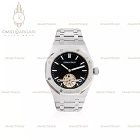 ساعت مچی اودمار پیگه اتوماتیک اوپن هارت سیلور صفحه مشکی Audemars Piguet